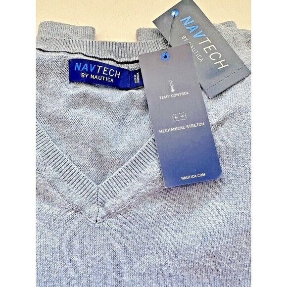 Nautica Men's Sweater Jersey V-Neck Deep Anchor Heather Blue Pastel Size Small - Picture 6 of 7